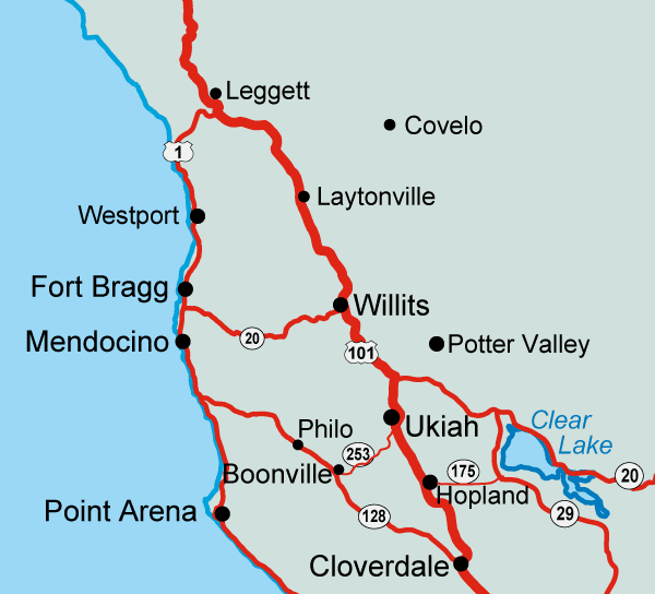 Mendocino County Weather Map
